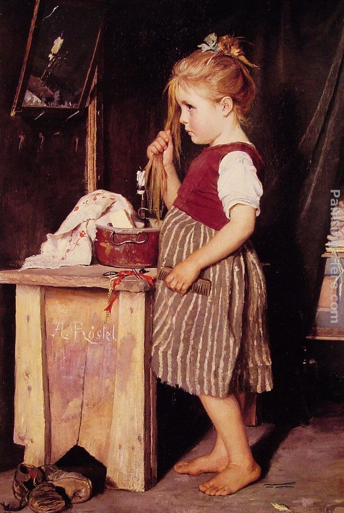 Young Girl Combing Her Hair painting - Agathe Rostel Young Girl Combing Her Hair art painting